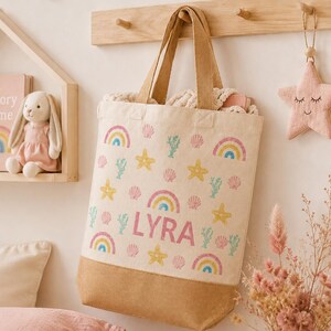 Personalised Children's Tote Bag: Hand-Printed Cotton Nursery Storage