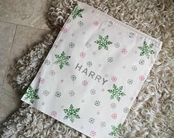 Handmade christmas personalised drawstring gift bags in a range of sizes colours and designs books children, sack, stocking, reusable cotton
