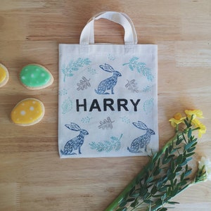 Personalised Easter Egg Hunt Bags, children's spring gift, Easter basket, bucket, bunny, mini Tote, kids, small, drawstring, sack, storage image 7