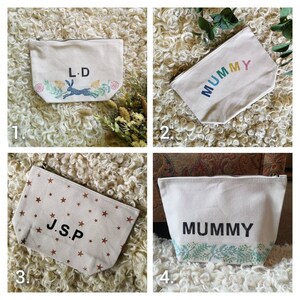 Personalised zipped pouch bag, mother's day initials, name, mummy, nan, nanny, grandma, mum, mama, cosmetic bag, foliage, wash bag, image 8
