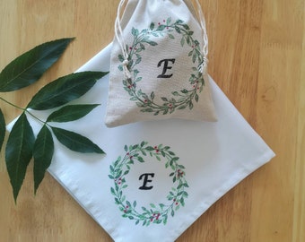 Personalised Christmas napkins, handmade, cotton, hand printed, choice of designs, eco friendly, table, linen, reusable, luxury, family name