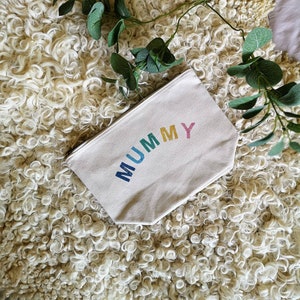 Personalised zipped pouch bag, mother's day initials, name, mummy, nan, nanny, grandma, mum, mama, cosmetic bag, foliage, wash bag, image 2