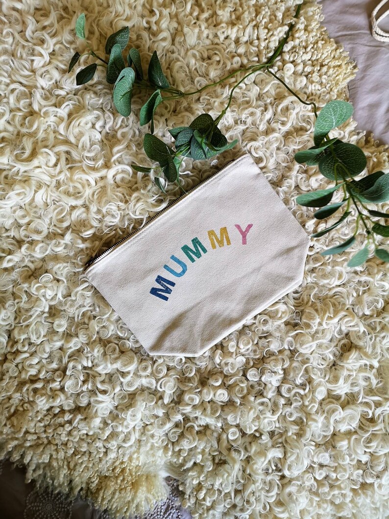 Personalised zipped pouch bag, mother's day initials, name, mummy, nan, nanny, grandma, mum, mama, cosmetic bag, foliage, wash bag, image 2