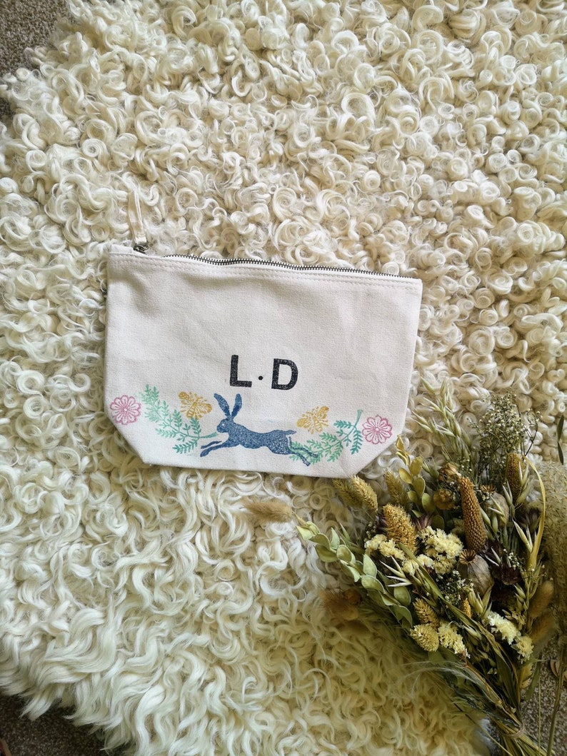 Personalised zipped pouch bag, mother's day initials, name, mummy, nan, nanny, grandma, mum, mama, cosmetic bag, foliage, wash bag, image 7