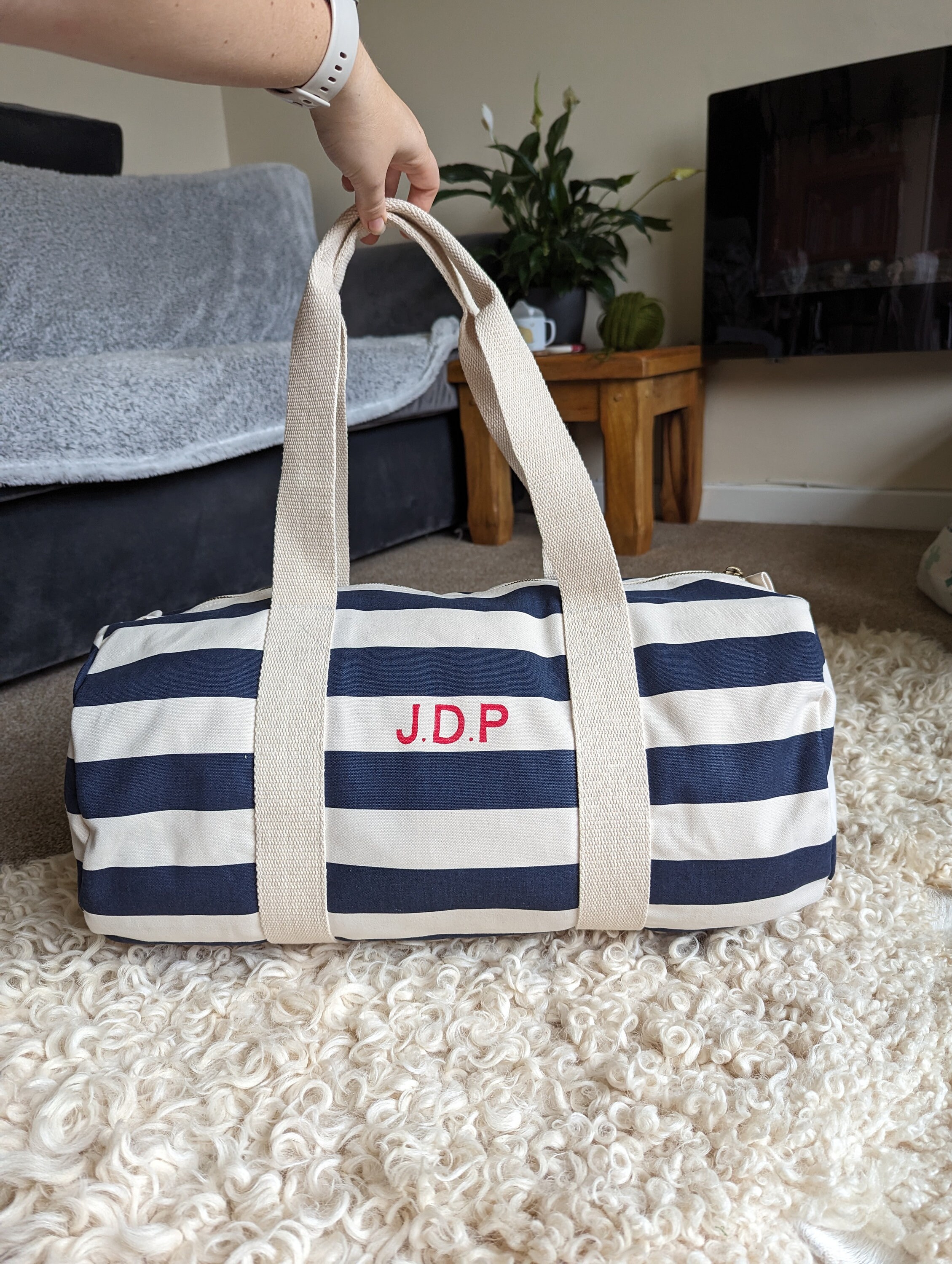 Oar stripe nylon store weekender bag