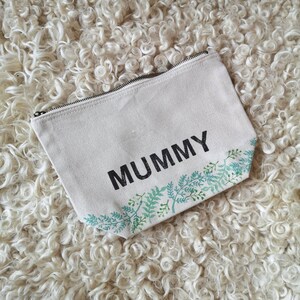 Personalised zipped pouch bag, mother's day initials, name, mummy, nan, nanny, grandma, mum, mama, cosmetic bag, foliage, wash bag, image 10