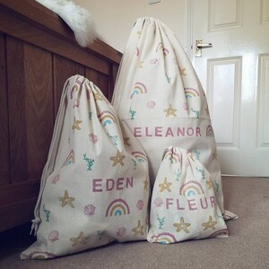 Cotton drawstring bag in different designs and colours, children, kids, pe kit, sack, gift, storage, snack, clothes, sports, toy bag, baby image 2