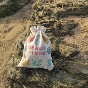 Beach Combing collection bag, drawstring bag, sea glass bag, seaside collection bag, treasures, storage, tidy, play, unisex, adult bag kids