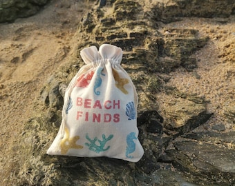 Beach Combing collection bag, drawstring bag, sea glass bag, seaside collection bag, treasures, storage, tidy, play, unisex, adult bag kids