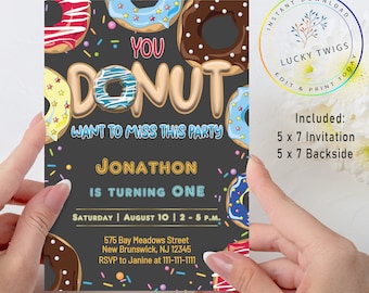 Editable Donut Birthday Invitation, Boy Birthday Invite, Any Age Donut Birthday Invite,  You Donut Want to Miss this Party, Printable