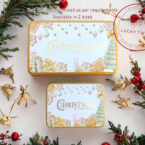 Personalized Christmas Tin Box| Custom Christmas Gift Box| Christmas Favor Box| Empty Tin Box| Christmas Cookie Tin| Gingerbread Tin