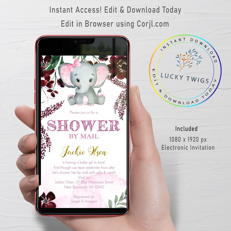 Girl Baby Shower by Mail Invitation, Virtual Baby Shower Invitation