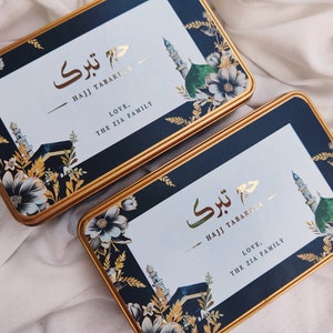 Gepersonaliseerde hadj-cadeaudoos, gepersonaliseerde umrah-bedankdoos, hadj-cadeau, islamitische geschenkdoos, hadj umrah-tabaruk, hadj mubarak, kaaba-gunstdoos