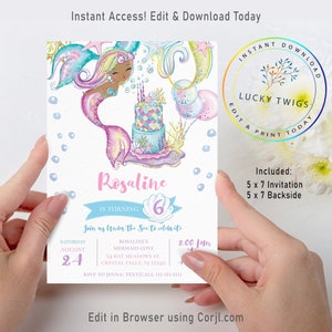 Mermaid Invitation, Mermaid Birthday Invitation, Mermaid Printable Party, Black Mermaid Invitation, Mermaid Party, Instant Download, MCM