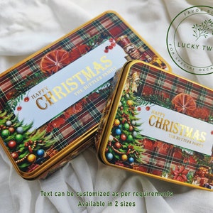 Caja de hojalata navideña personalizada/Caja de regalo navideña personalizada/Caja de recuerdo navideña/Caja de hojalata vacía/Lata de galletas navideñas/Lata de almacenamiento navideña