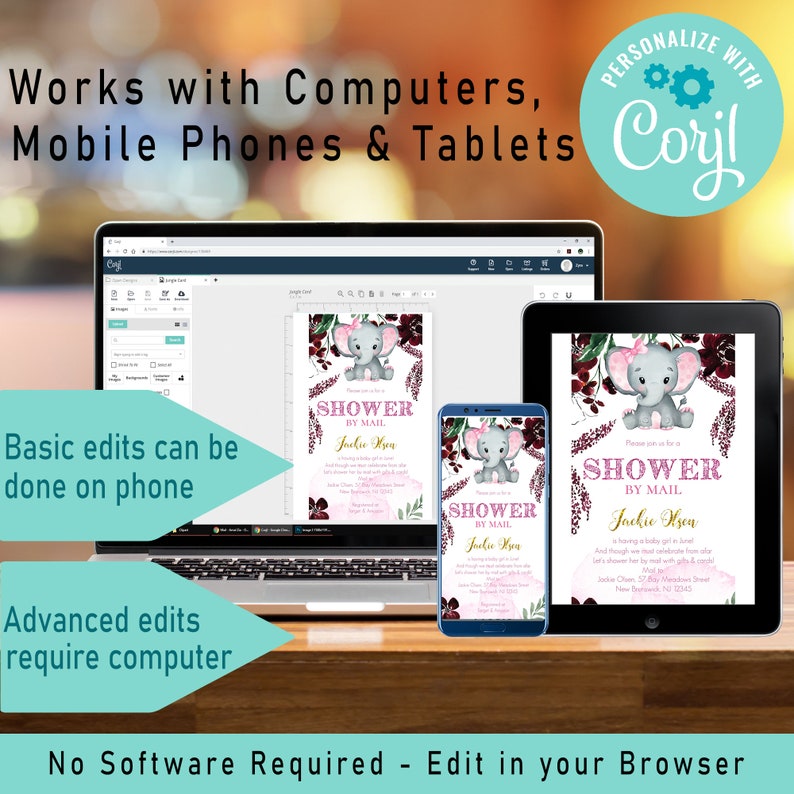 Girl Baby Shower by Mail Invitation, Virtual Baby Shower Invitation, Baby Shower Evite, Digital