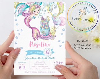 Mermaid Invitation Instant Download, Mermaid First Birthday Invitation, Under the Sea Invitation, Mermaid Party Invitation, MCM