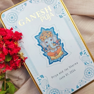 Personalized Ganesh Puja Box| Custom Ganesh Mithai Box| Indian Sweet Box| Gold Tin| Ganesh Gift Box| Ganesh Chaturthi| Laddu Box| Mithai Box
