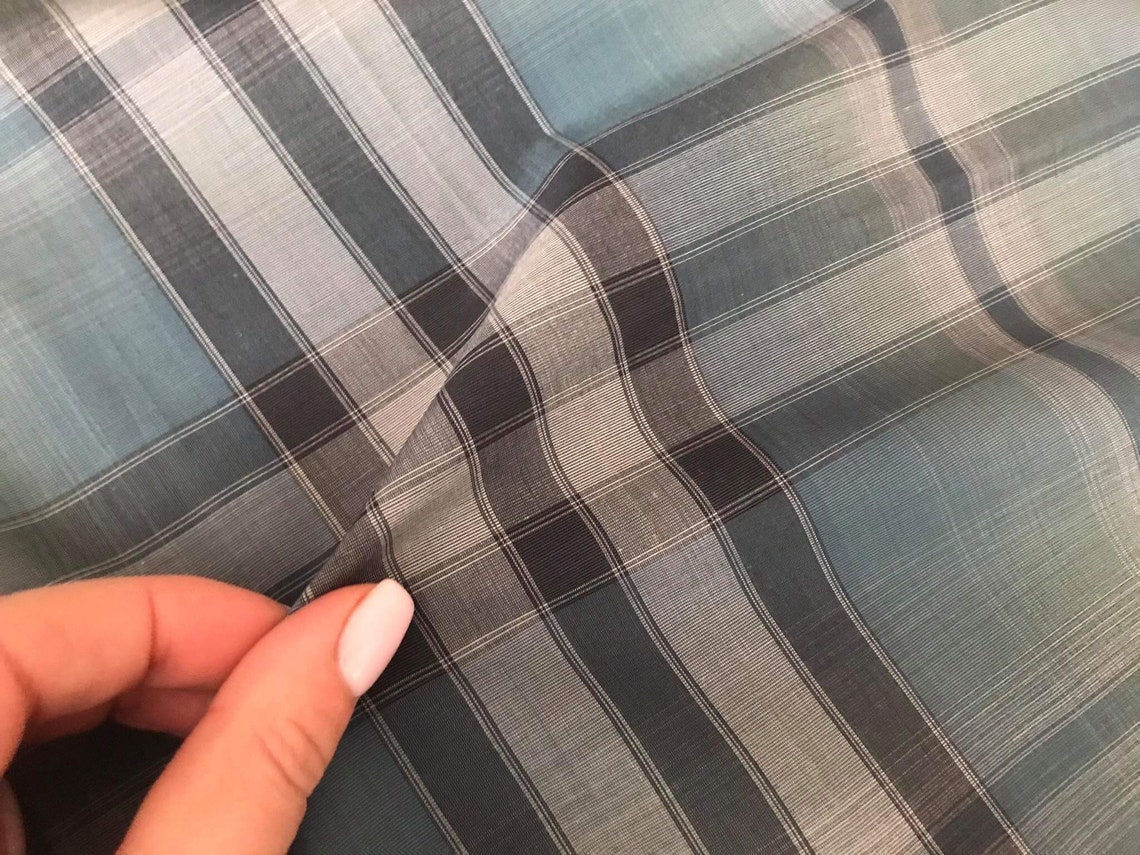 Blue&gray plaid cotton fabric/check material for sewing/tartan Etsy