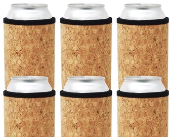 Cork Can Cooler Insulators (6-Pack) Standard and Slim Size 12oz Blanks for Heat Transfer Vinyl, Stencil, Stamp for Beer, Soda, Seltzer