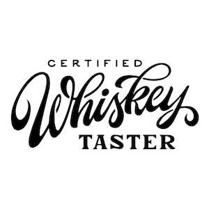 May include: Black and white graphic with the words "CERTIFIED Whiskey TASTER" in a decorative font. The word "Whiskey" is in a cursive style, while "TASTER" is in a bold, sans-serif font.