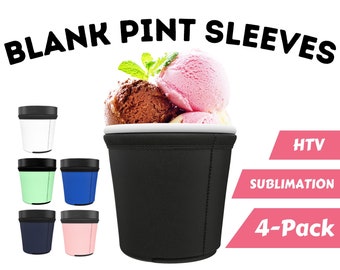 Blank Ice Cream Pint Sleeves (4-Pack) Thick Neoprene Covers for Tapered Tubs, Customize with Heat Transfer Vinyl Sublimation Infusible Ink