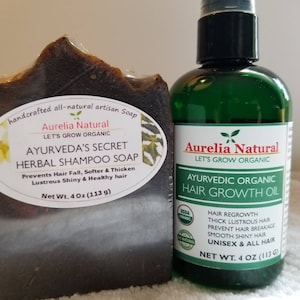 AYURVEDIC HAAR-pakket (met kruiden doordrenkte haarolie 2 oz + ayurveda-shampoozeep 3,5 oz)