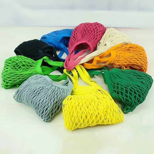 Reuseable Cotton Mesh Bag Long Handle Multiple Use Grocery shopper / Fruit / Produce / Vegetable / Beach Toys Eco friendly