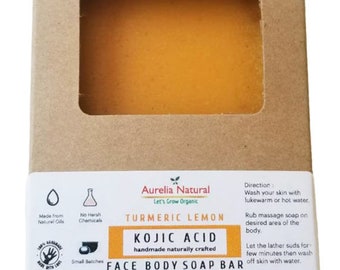 Kojic Zitrone Kurkuma Seife Gesicht und Körper | High End Kojic Säure | Handgefertigt in den USA
