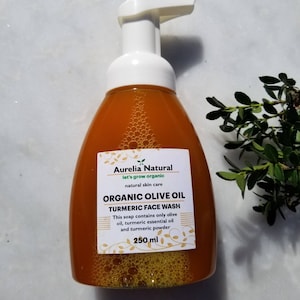 TURMERIC FACE WASH 6 oz (250 ml) | Organic Olive Oil Turmeric Cleanser Vitamin E  |  Face Wash Before Serum Cream