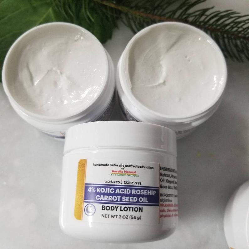 4 KOJIC ACID Body Lotion 2 oz Whitening Skin Rosehip Carrot Etsy