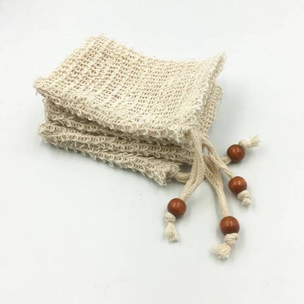 Natural fiber Soap Saver Sisal Mesh bag | Drawstring Hand made Eco Friendly | soap saver pouch