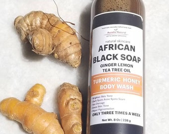 African Black Soap Tumeric Ginger Lemon Tea Tree Body Wash  | Exfoliating All Skin Types