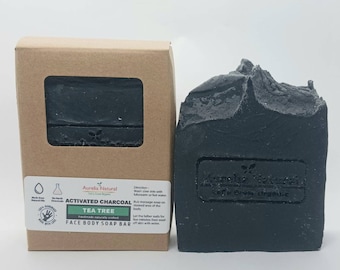 Activated Charcoal Tea Tree Soap | Face Body Cleansing Soap Detoxifies Mild Exfoliate remove dead skin