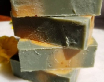 TURMERIC CAMBRIAN Blue Clay Soap | Hint of Tumeric Face Body Soap | Sensitive skin Dry skin | Coconut Free | Unscented | 3oz