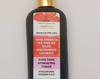 Rose + Hibiscus + Tea Tree Oil + Licorice Extract Vitamin C Kojic Acid Niacinamide Toner | Handmade