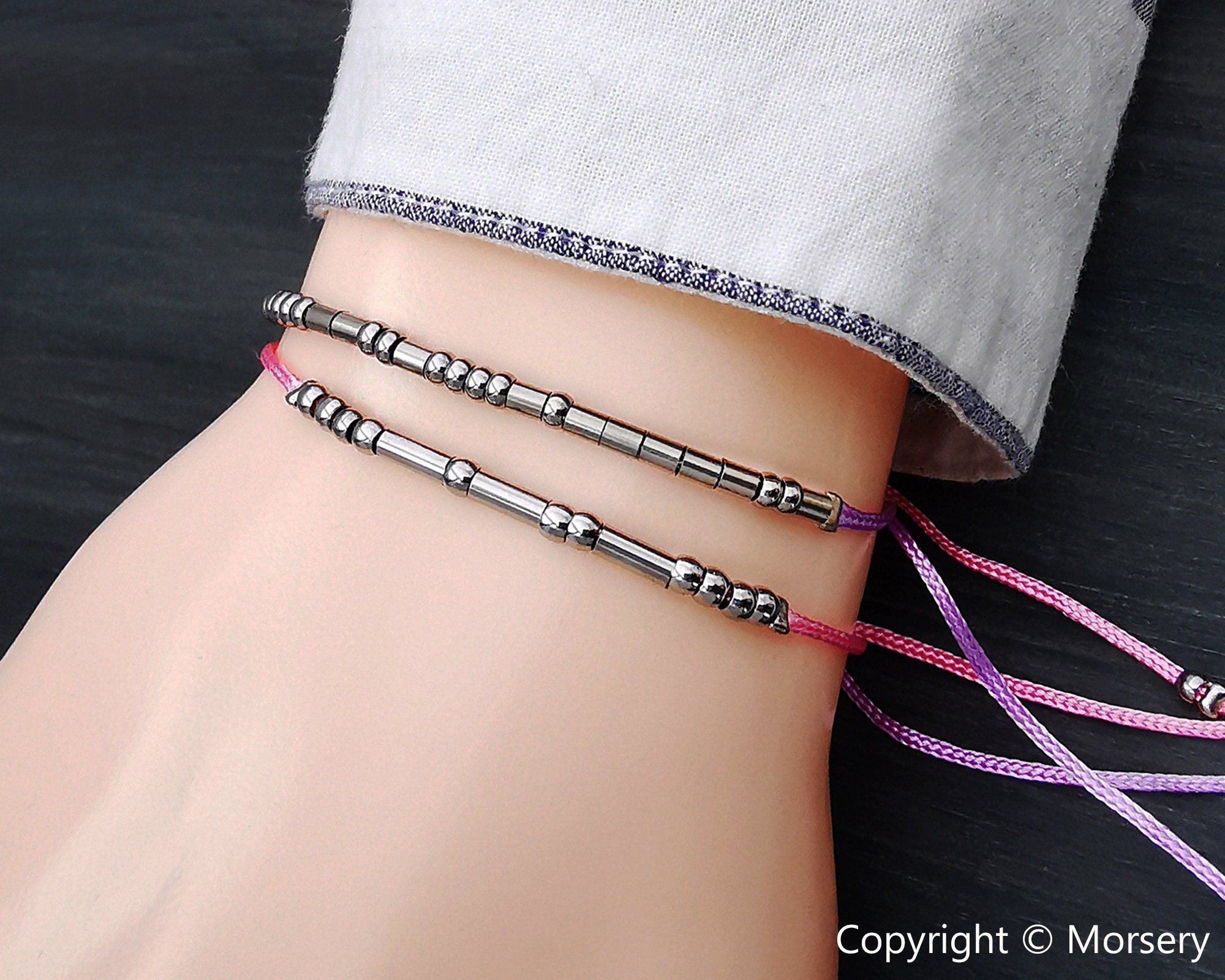 KDQUEERY Morse Code Bracelets for Women Men, String Bracelets,  Inspirational Bracelets Gifts for Couples Mom Daughter Best Friend  Adjustable bracelets