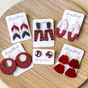 Custom Gameday School Spirit Clay Team Earrings Garnet Maroon Burgundy and Black