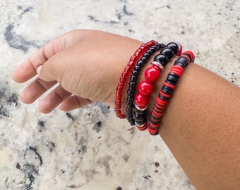 Gameday School Spirit Clay Team Bracelet Earrings Red and Black