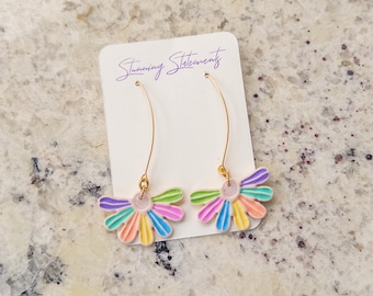 Indigo Handmade Clay Flower Multicolored Threader Dangle Earrings