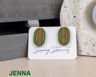 Custom Gameday School Spirit Clay Team Earrings Forest Green and Orange