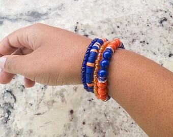 Gameday School Spirit Clay Team Bracelet Earrings Blue and Orange