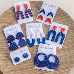 Custom Gameday School Spirit Clay Team Earrings Blue and Orange