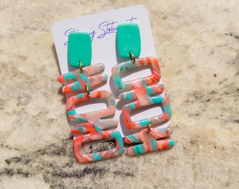 Stevie Long Square Dangle Boho Polymer Clay Earrings