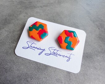 Franki Abstract Multi-Colored Hexagon Stud Earrings