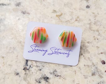 Franki Translucent Multi-Colored Hexagon Stud Earrings