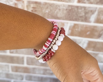 Gameday School Spirit Clay Team Bracelet Earrings Maroon White Burgundy