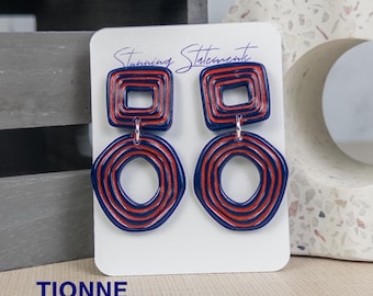 Custom Gameday School Spirit Clay Team Earrings Dark Navy and Red