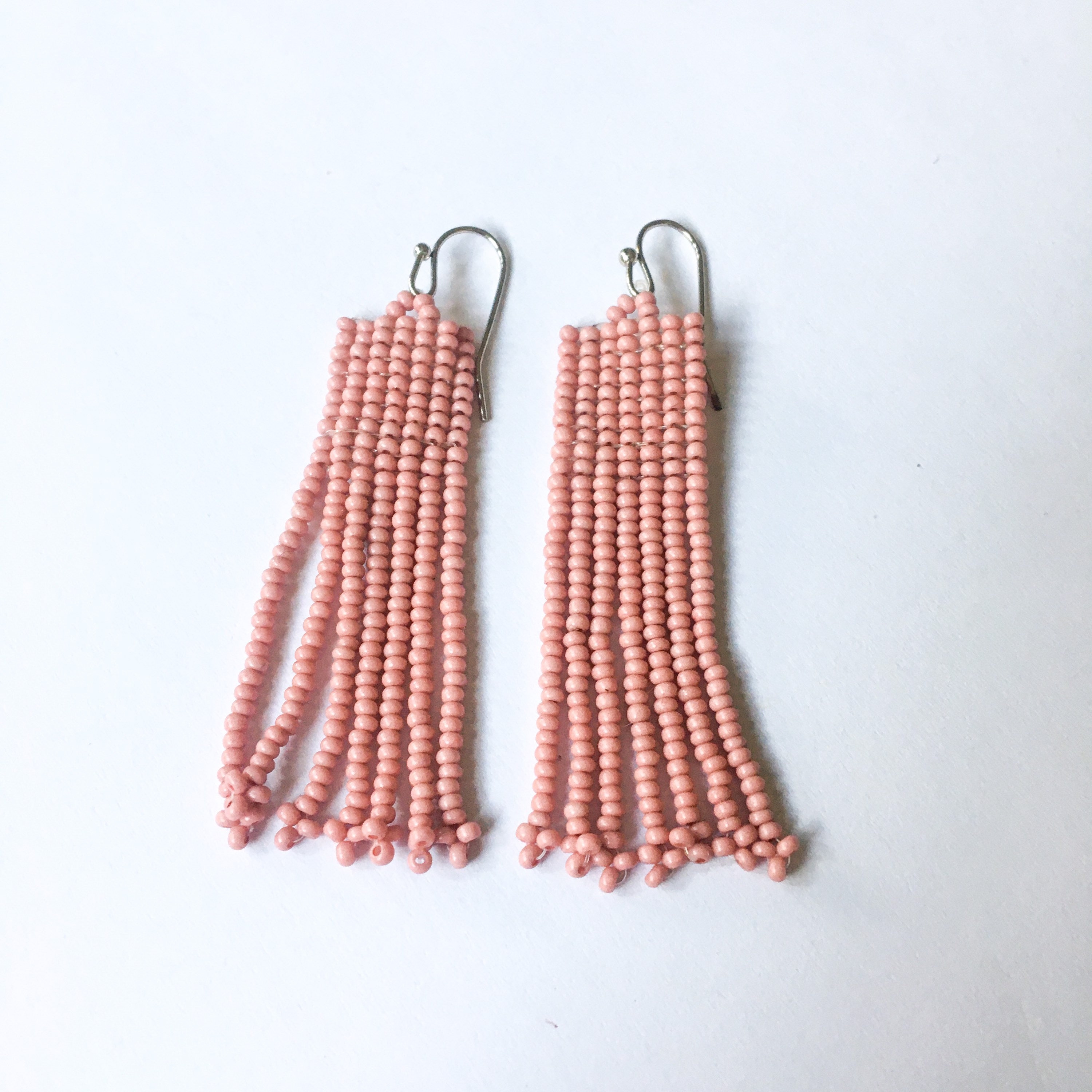 Matte Light Pink Seed Bead Rectangle Fringe Earrings Etsy