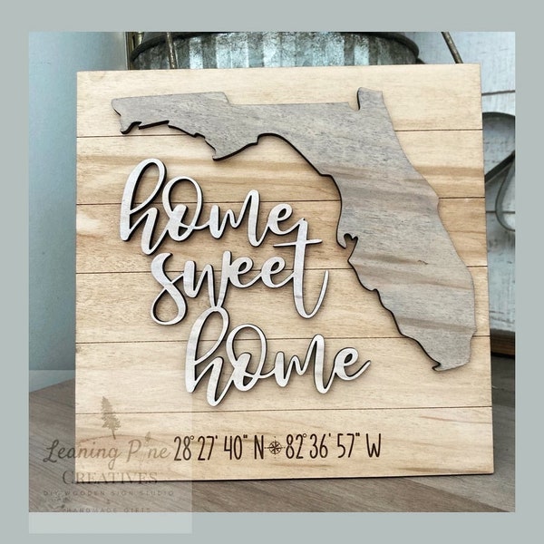 Casa Dulce Hogar 3D Hogar Estado Shiplap Registro de Madera Coordenada Apellido Nombre Establecido Fecha Cierre Regalo Láser Grabado Personalizado 3D Inicio Signo